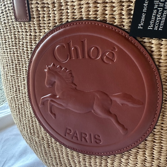 Chloe Large Horse Medal Raffia Tote - Picture 2 of 10